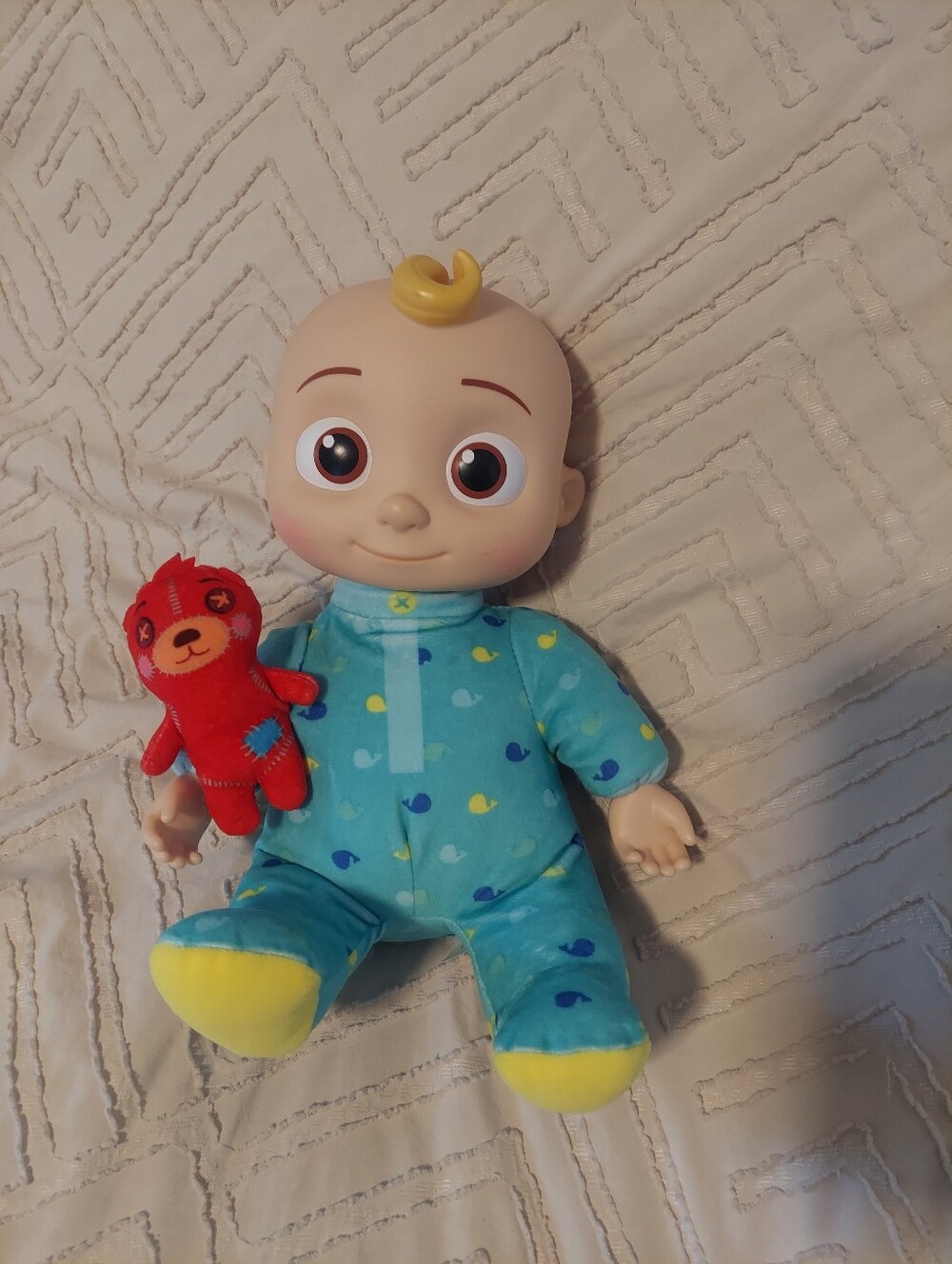 CoComelon Musical Bedtime JJ Plush Doll with Red Teddy Bear Pillow Jazwares